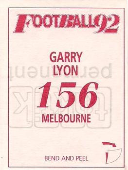 1992 Select AFL Stickers #156 Garry Lyon Back